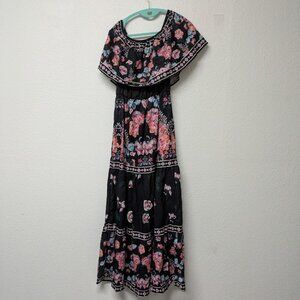 Women's Mexican Summer Boho Floral Off the Shoulder Flowy Long Maxi Dress